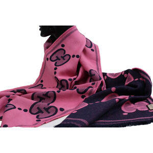 GUCCI Wool GG Monogram Scarf Salmon Pink Lady Nest Lux Designer Wrap Italy